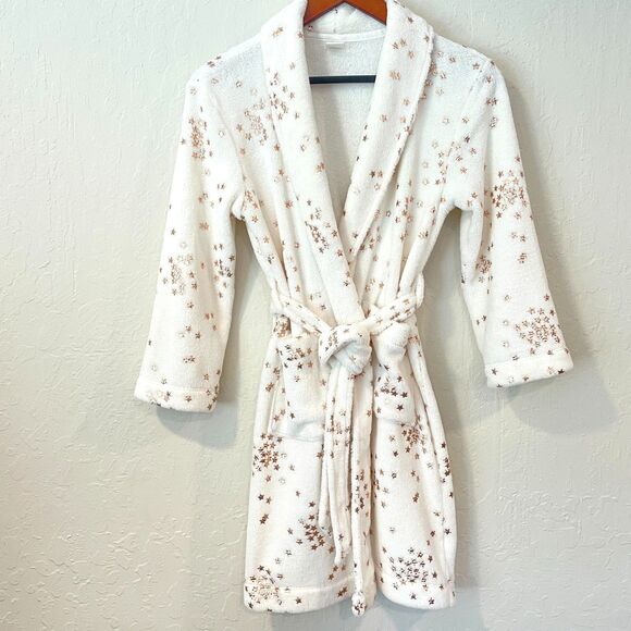 ~ Crewcuts Med Fleece Robe Kids Rose Gold Stars Cream Ivory Girl's Copper J.Crew - Picture 4 of 16